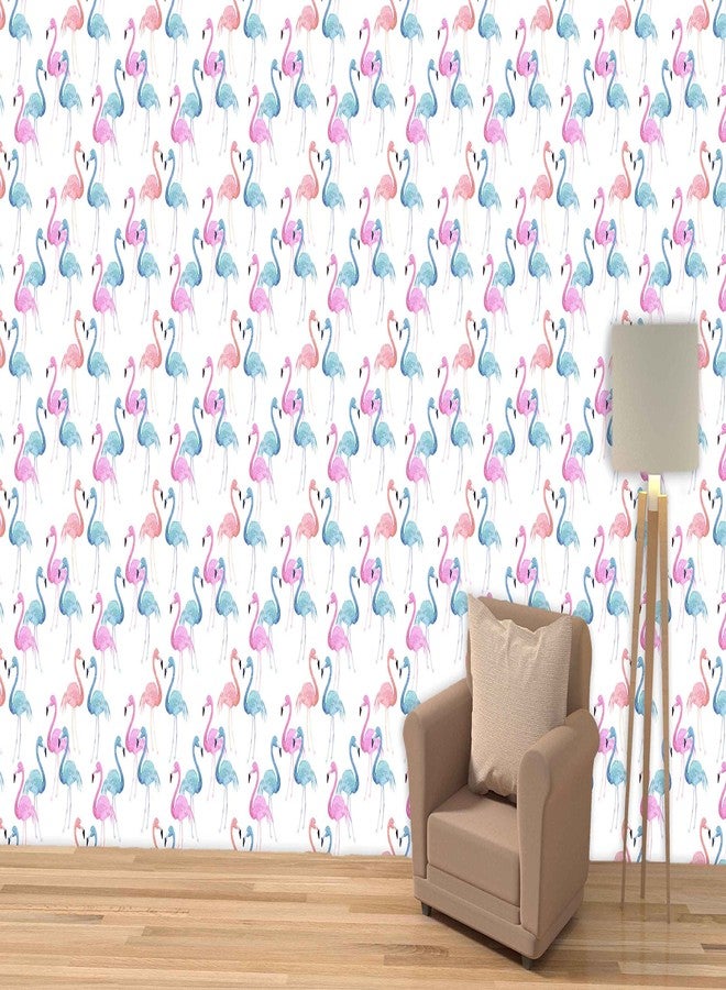 Paper Plane Design 'Blue Pink Flamingo Bird' Wallpaper (PVC Vinyl, Multicolour, 27 sq ft, 3-Pieces) - Image 2